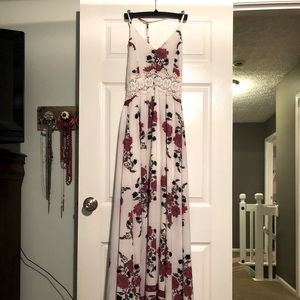 White & Red Floral Maxi Dress